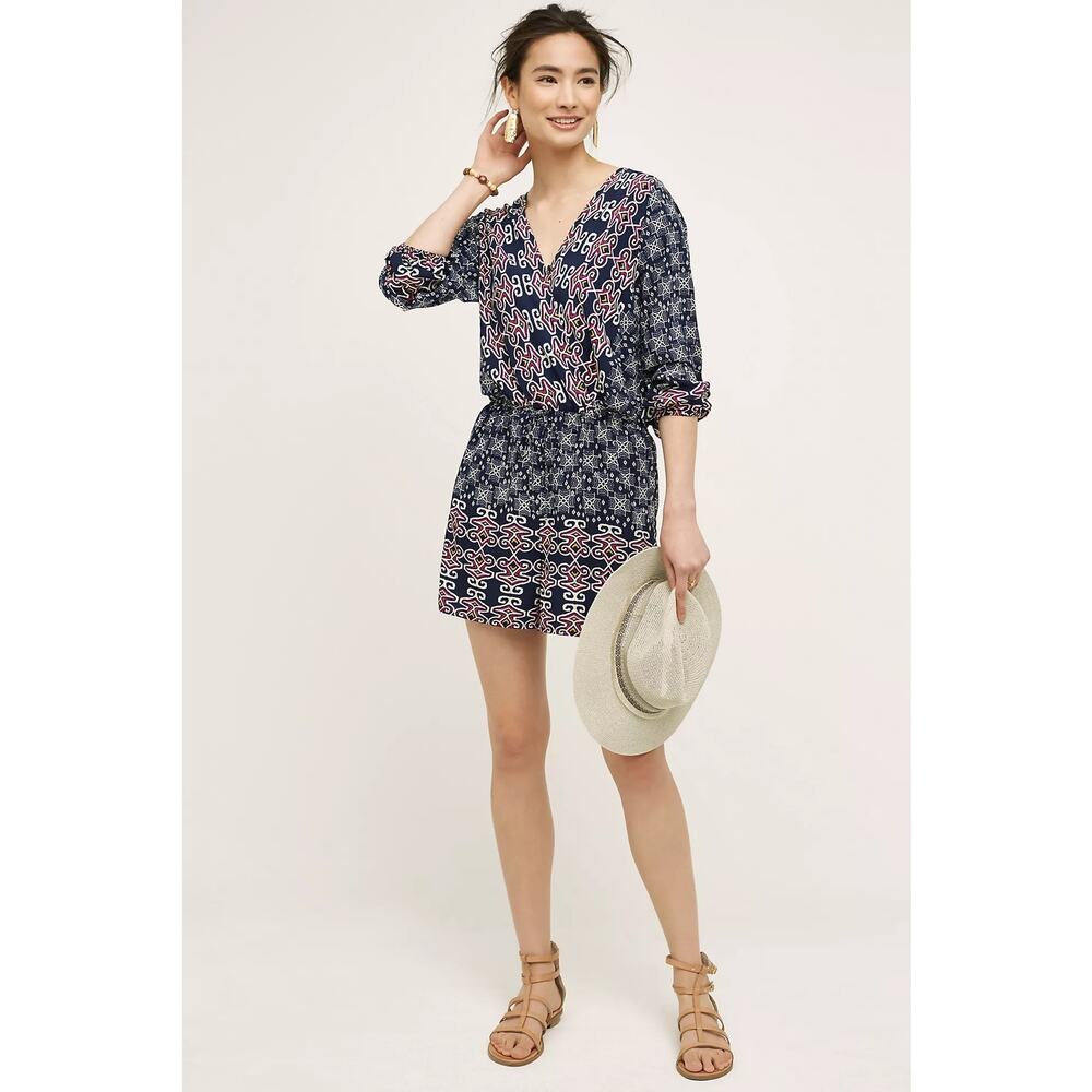 Anthropologie Lilka Delray Romper Blue Motif Beach Boho Size XL VGUC